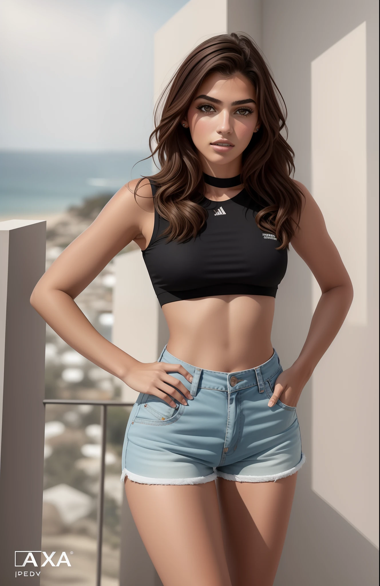 mulher linda, Supermodelo brasileira, brasileiro, na copa do mundo, fernanda suarez, Caroline Gariba, Ana de Armas, Colombiano, Malika Favre, linda senhora, julia sarda, 🇺🇦, Parece Fabiula Nascimento, Dua Lipa, Mulher mexicana bonita de top preto e shorts esportiva azul posando em frente a um espelho, usando um top cropped sexy, cintura magra e quadris grossos, Isabela Moner, com abdominais, croptop e shorts, Bermudas, Bonito midriff, corpo sensual com barriga sexy, bra and shorts streetwear, tinyest midriff ever, cintura fina, fotografia realista, fotografia, obra-prima, realista, Realismo, renderizado, Alto contraste, Arte Digital, Realistic photo, trend in Artstation 8k HD, high definiton, circunstanciado, Realistic, detalhada, textura da pele, hiperdetalhada, Textura realista da pele, melhor qualidade, ultra high-resolution, (fotografia realista: 1.4), alta resolução, detalhada, fotografia crua, sharp resolution, Nikon D850 filmes, fotografia de stock 4, Kodak Portra 400 Camera F1 Lens.6, textura hiper realista, lighting dramatic, Unrealistic trend in Artstation Cinestill 800, ..RAW. Directed by: Lee Jeffries.