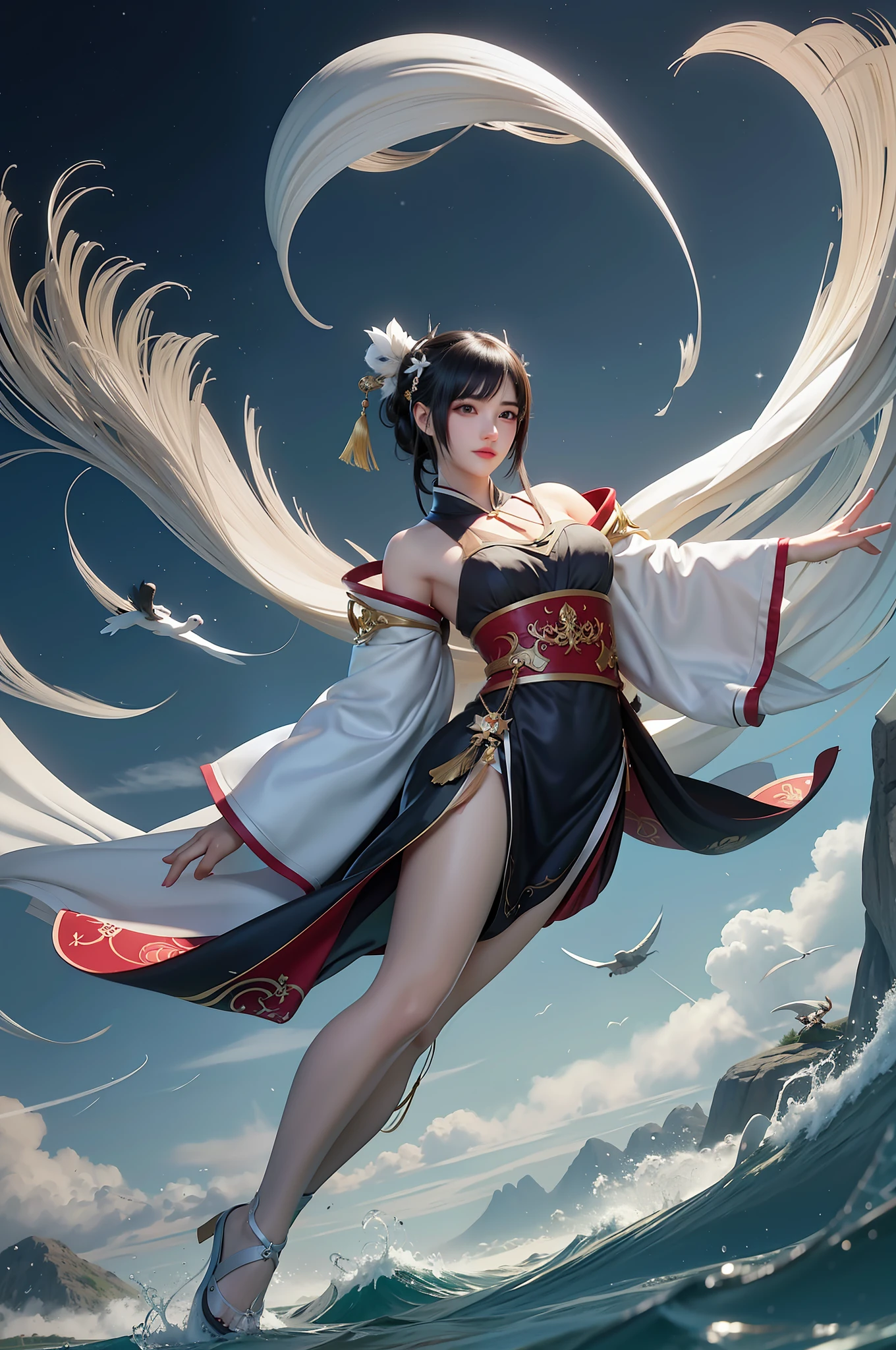 There's a woman who's jumping in the air, Artgerm e Ruan Jia, Artgerm e Atey Ghailan, Ross Tran e Wlop, estilo de artgerm, Onmyoji, Ross Tran 8 K, wlop e ross tran, arte detalhada Onmyoji, Ruan Jia e Artgerm