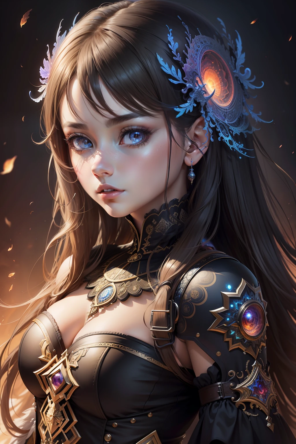 (masterpiece、Highest quality、beautiful:1.2)、(beautifulスプラッシュアート:1.6)、1 Girl、 (Sapphire blue round eyes、Cosmic Eyeshadow Color、Enchanting eyelashes)、Gathering sparkle in your round eyes、Glossy lip、Fair face、The gaze is fixed on the galaxy、Transparent, shiny skin、Fair Hand、colorful、Agnes Cecil Style、Mysterious and enchanting atmosphere、Ingredients to mix、Intertwined material、Best Abstract Art、Surreal、A chaos of overlapping bright and transparent holographic colors、Fine star scattering、(Thick and unstable strokes:1.2)、Spectacular galactic background
