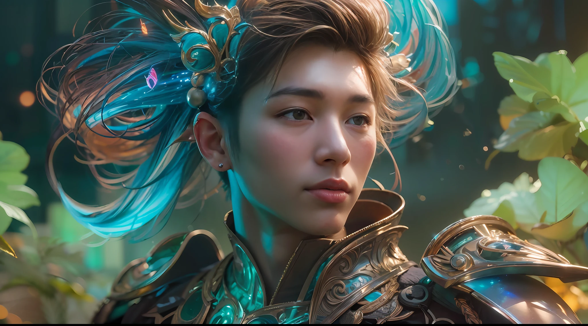 1boy, photo of very very handsome suave smiling young 25-year-old male Chinese prince, clothed in futuristic cybernetic armor, wearing a large futuristic crown, walking in an ethereal enchanted forest with neon glowing flowers and a rainbow in the sky, sci-fi, intricate, neon light, ((perfect face)), ((perfect hands)), ((perfect body)), ((correct anatomy)), ((ultra-realistic)), ((8k, UHD)), highly detailed, digital painting, artstation, concept art, human anatomy, soft light, smooth, illustration, art by tian zi and craig mullins and WLOP and alphonse mucha