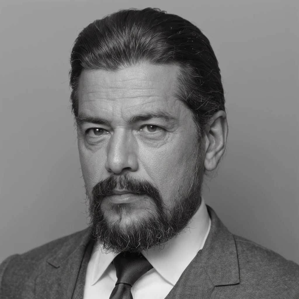 profeta velho maduro, romano antigo, ensindo pedra, roupas da epoca Romana, CALVO, barba branca, olhar penetrante,,Foto em preto e branco de um homem com barba e bigode