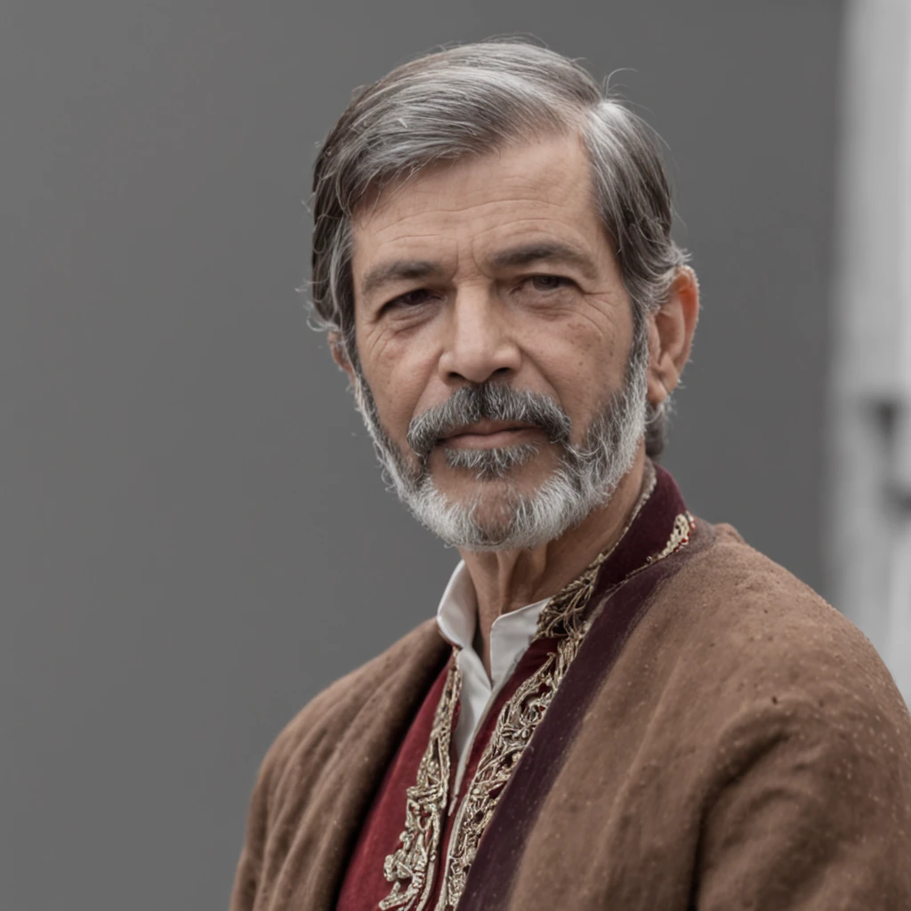 profeta velho maduro, romano antigo, ensindo pedra, roupas da epoca Romana, CALVO, barba branca, olhar penetrante,,Foto em preto e branco de um homem com barba e bigode