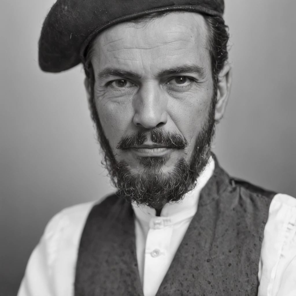 profeta velho maduro, romano antigo, ensindo pedra, roupas da epoca Romana, CALVO, barba branca, olhar penetrante,,Foto em preto e branco de um homem com barba e bigode