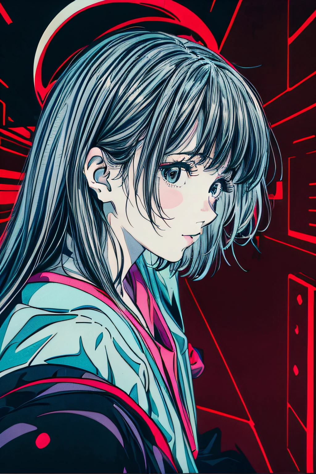 Solo_girl_hi-school girl、japanese hight school uniform,actionpose、cheerfully、Overflowing、ink art、((top-quality、8K、masterpiece:1.3))、(Clear focus:1.2)、(comic book style),(Pop),(linear art_Anime)、(PastelColors:1.2),((monotone_High Contrast Art:1.2))、flat chest、(the complex background:1.2),(Lola:add more details:1.2)、sharp outline、sharp lineart、Urban background、