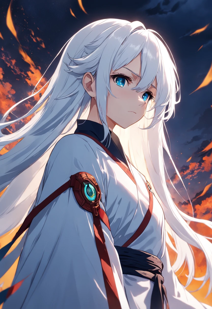 White haired, Blue and Yellow eyes, Long haired, Male Character