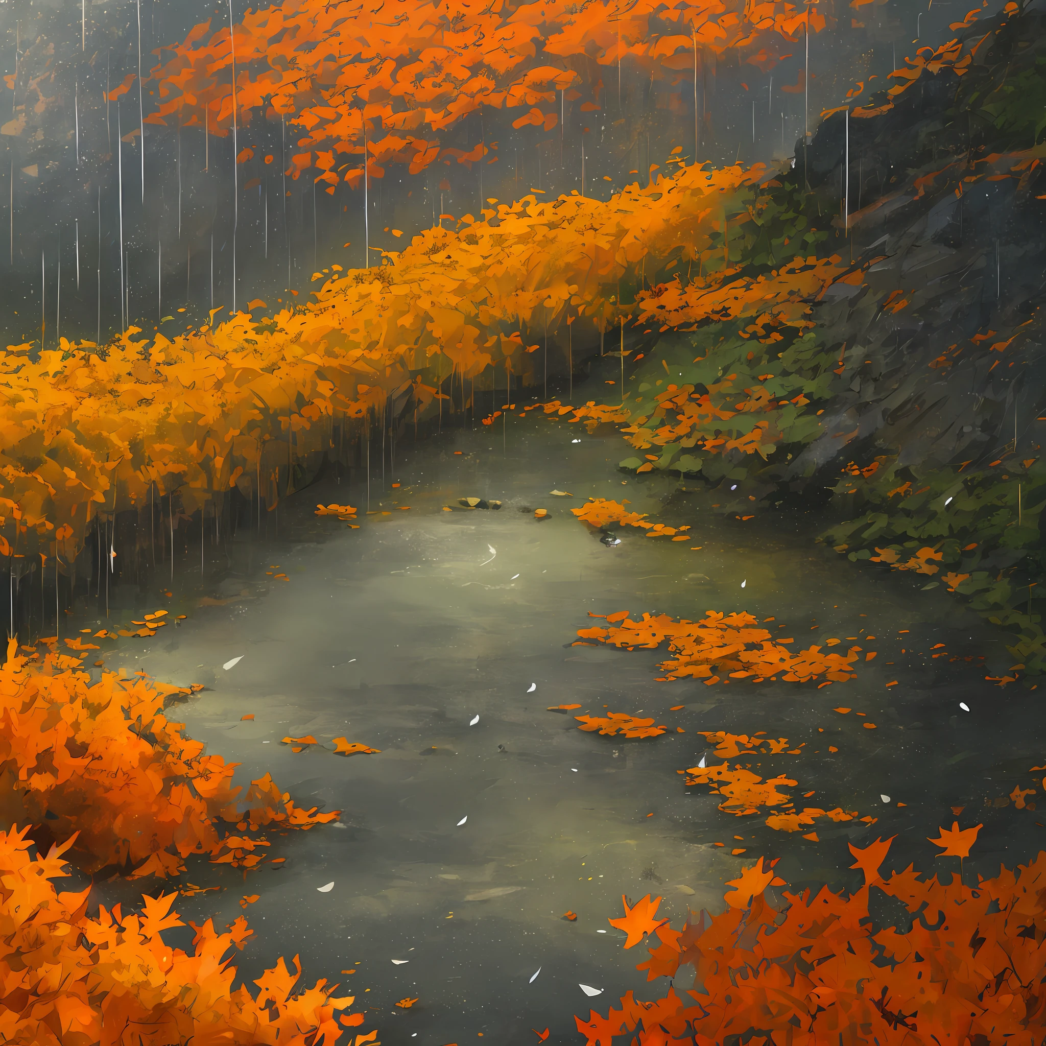 Autumn leaves fall all over the earth，Cthulhu's old dominators died tragically in the wilderness，Rain falls on the western mountains ，Under dull yellow light，The end of mankind is far away
