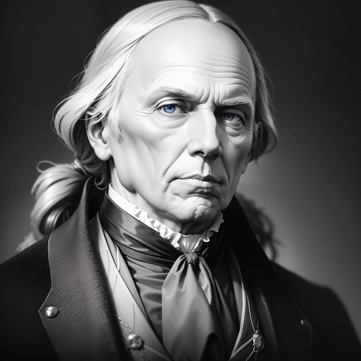 portrait of united states president James Madison, in front of a bookcase, shallow depth of field, high contrast, vibrant colors, captured with a Nikon D850 camera and a 1.8 85mm lens.