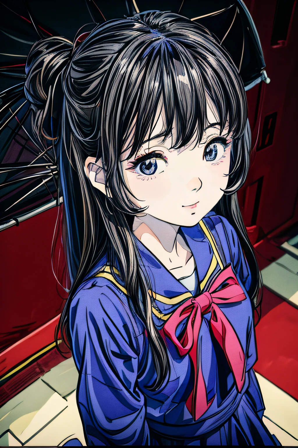 Solo_girl_hi-school girl、japanese hight school uniform,actionpose、cheerfully、Overflowing、ink art、((top-quality、8K、masterpiece:1.3))、(Clear focus:1.2)、(comic book style),(Pop),(linear art_Anime)、(PastelColors:1.2),((monotone_High Contrast Art:1.2))、flat chest、(the complex background:1.2),(Lola:add more details:1.2)、sharp outline、sharp lineart、Urban background、
