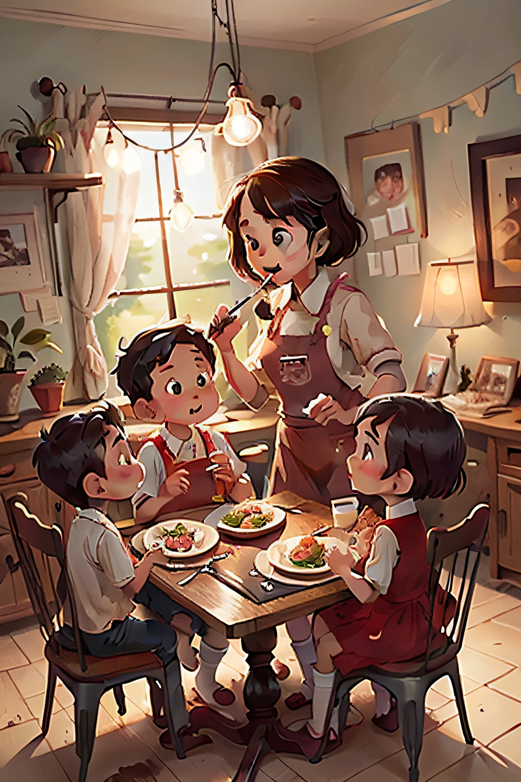 a family dinning