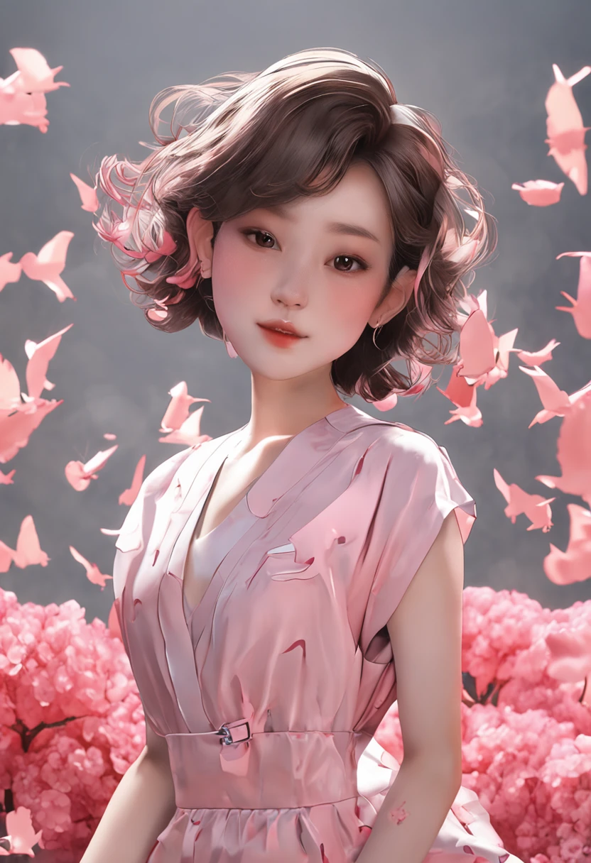 korean cute,Beautuful Women,short detailed hair,BREAK (harf closed eyes), (cheeks are dyed red:1.5),(pale pink lips),(Mature woman:1.5),(large of black eye area:1.5),(flat chest:1.2),