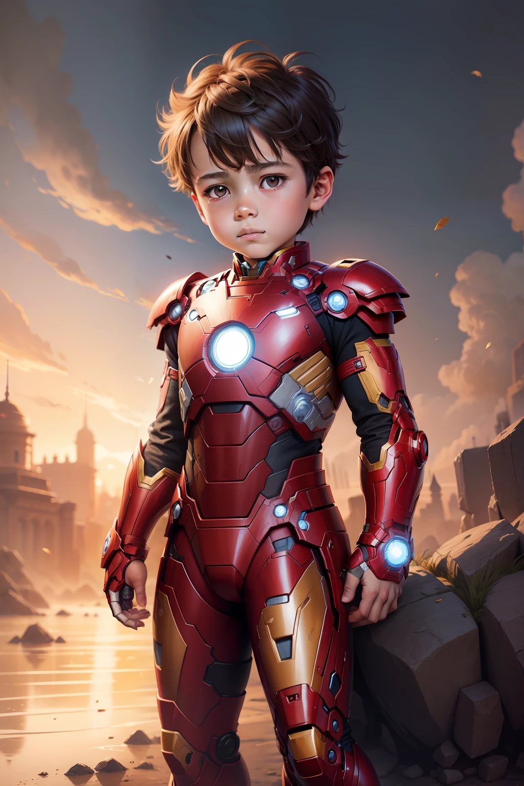 , 6 years old,, shaved hair, like Captain America 8k, high resolution, detailed face, detailed shield, detailed eyes, detailed costume, Marvel and DC style, hyper-realistic, + cinematic shooting + dynamic composition, incredibly detailed, sharp, detailed + superb details + night with light + perfectionism + award-winning realism