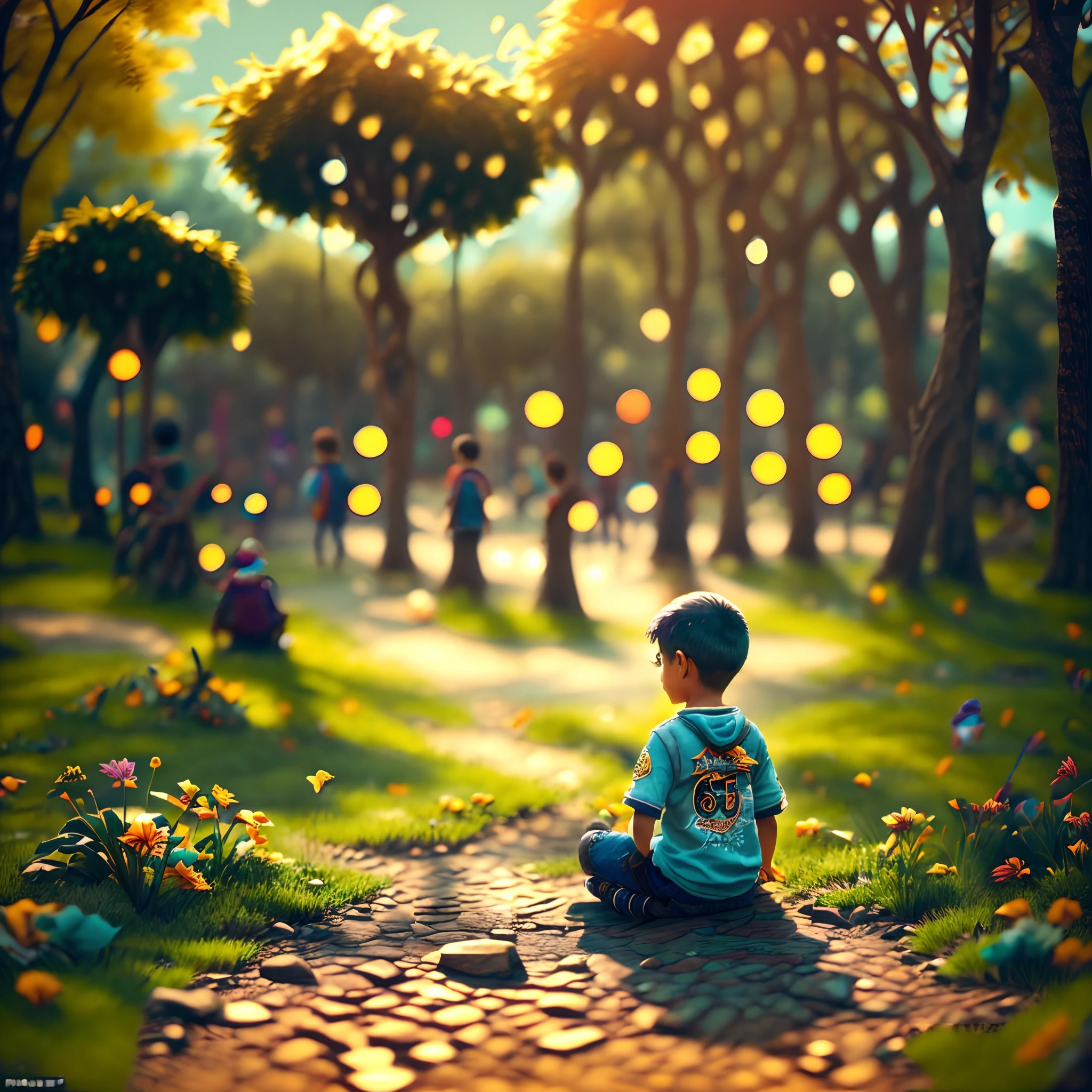 em um parque da cidade, um de 6 anos, com mapa, render realista, aesthetic, realista, intrigante, midjourney v5, octane render, professional photographie, 24k, bonito, colorido --auto --s2