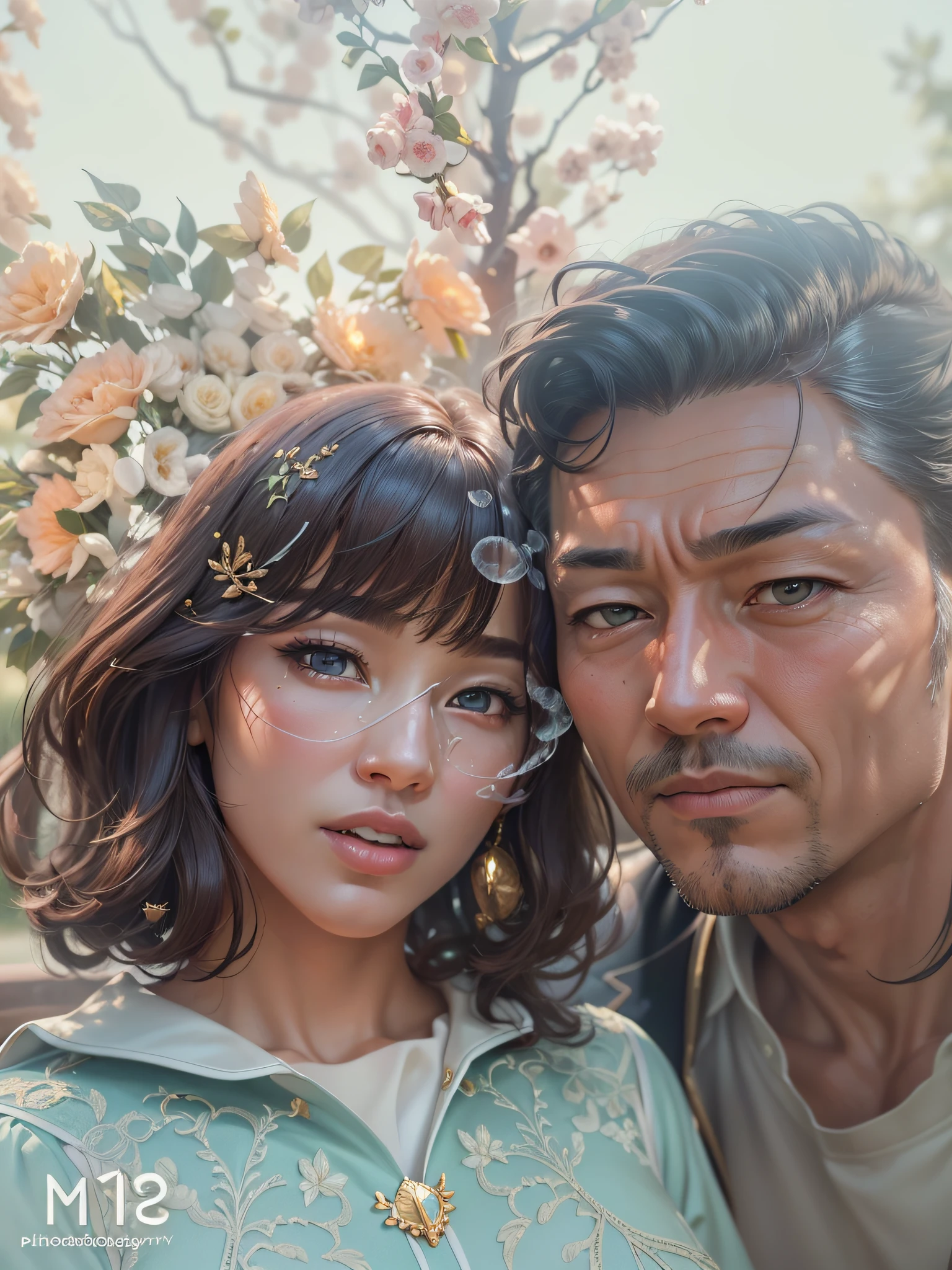 ((Top quality, 16k, Masterpiece, Photorealism, Photography, Realistic)) Mr. and Mrs. Enkantry, Women and men, Like a Korean drama scene, Real Body, full bodyesbian, Highly detailed faces and textures, Beautiful eyes, Detail hair, good proportions, Anatomically correct, High details, Full clothes