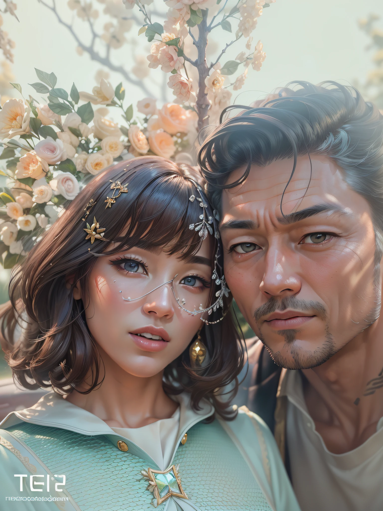 ((Top quality, 16k, Masterpiece, Photorealism, Photography, Realistic)) Mr. and Mrs. Enkantry, Women and men, Like a Korean drama scene, Real Body, full bodyesbian, Highly detailed faces and textures, Beautiful eyes, Detail hair, good proportions, Anatomically correct, High details, Full clothes