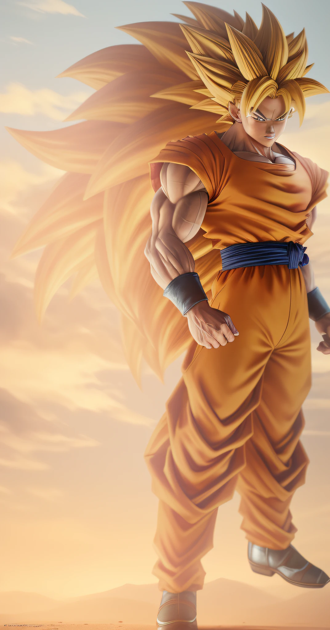 dragon ball goku is flying through the air with his arms outstretched, photorealistic human goku, highly detailed portrait of goku, super sayian goku, goku, super saiyan goku, son goku, super saiyan 3, goku portrait, super sayan, goku from dragon ball, super saiyan, goku from dragon ball z, goku from dragonball z, somber, Dark Fantasy, Digital Painting, cow-boy shot, Animation, Motion blur, game asset, khaki colors, Medieval, soft lighting, 64-bit