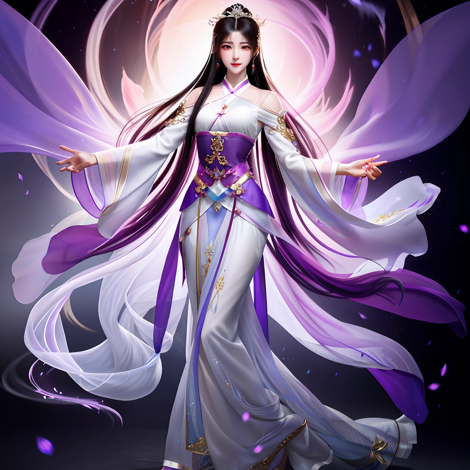 Arad woman posing for photo in white shirt and purple dress, Beautiful character painting, a beautiful fantasy empress, full-body xianxia, inspired by Du Qiong, beautiful and seductive anime woman, by Yang J, Ruan Jia and Artgerm, trending on cgstation, inspired by Chen Yifei, Inspired by Lan Ying