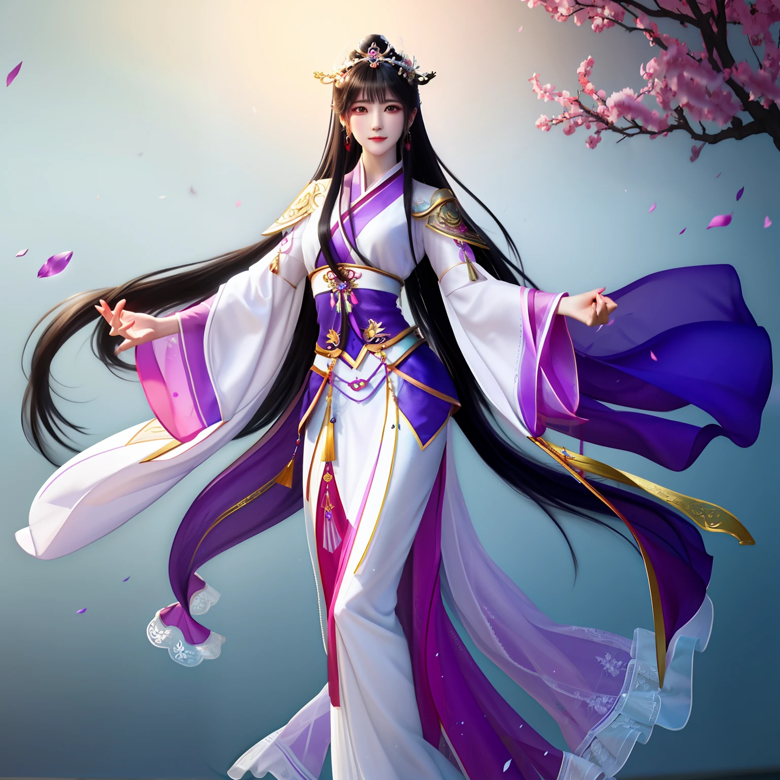 Arad woman posing for photo in white shirt and purple dress, Beautiful character painting, a beautiful fantasy empress, full-body xianxia, inspired by Du Qiong, beautiful and seductive anime woman, by Yang J, Ruan Jia and Artgerm, trending on cgstation, inspired by Chen Yifei, Inspired by Lan Ying