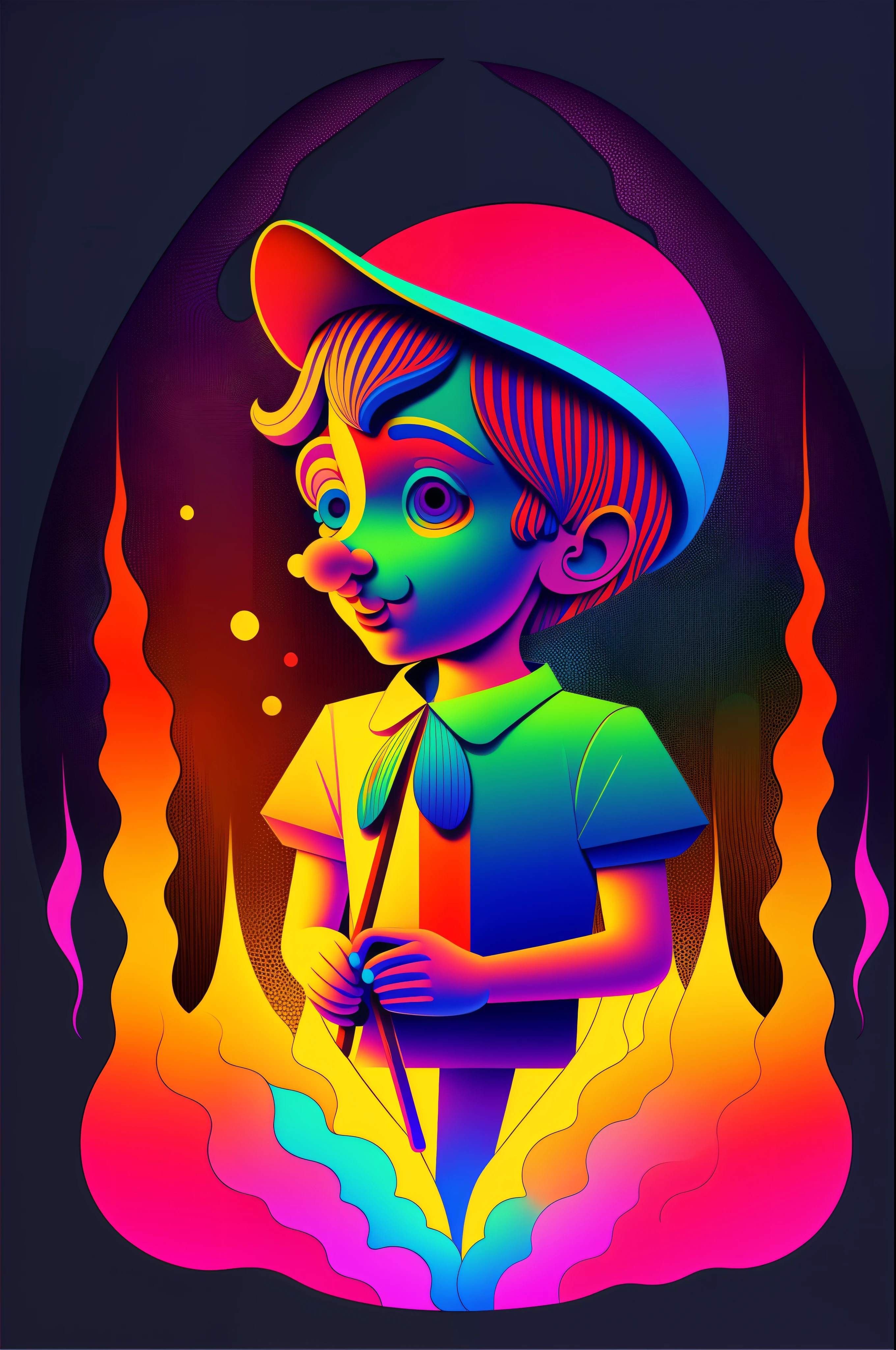 Create a psychedelic illustration of pinocchio