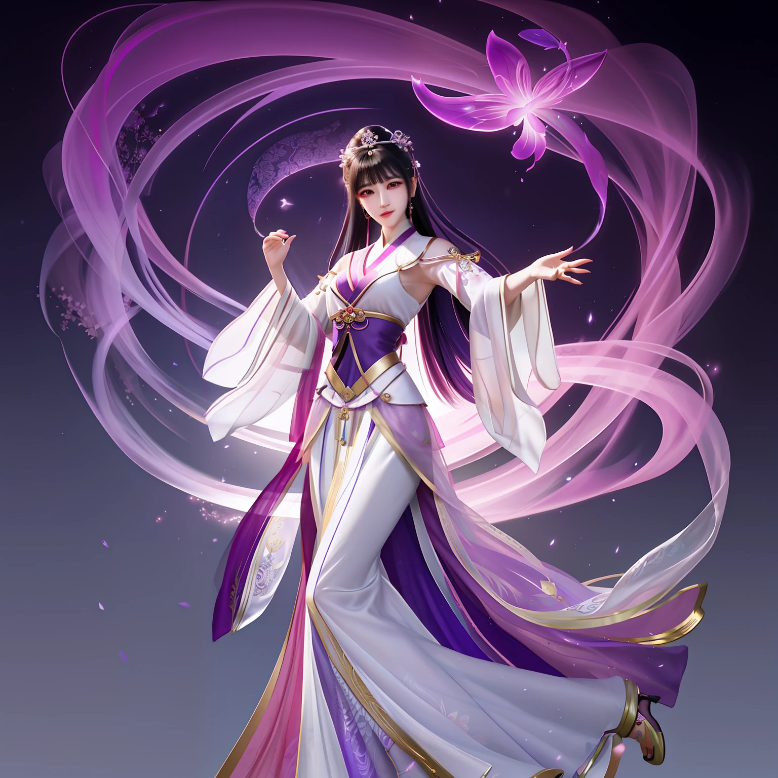 Arad woman posing for photo in white shirt and purple dress, Beautiful character painting, a beautiful fantasy empress, full-body xianxia, inspired by Du Qiong, beautiful and seductive anime woman, by Yang J, Ruan Jia and Artgerm, trending on cgstation, inspired by Chen Yifei, Inspired by Lan Ying