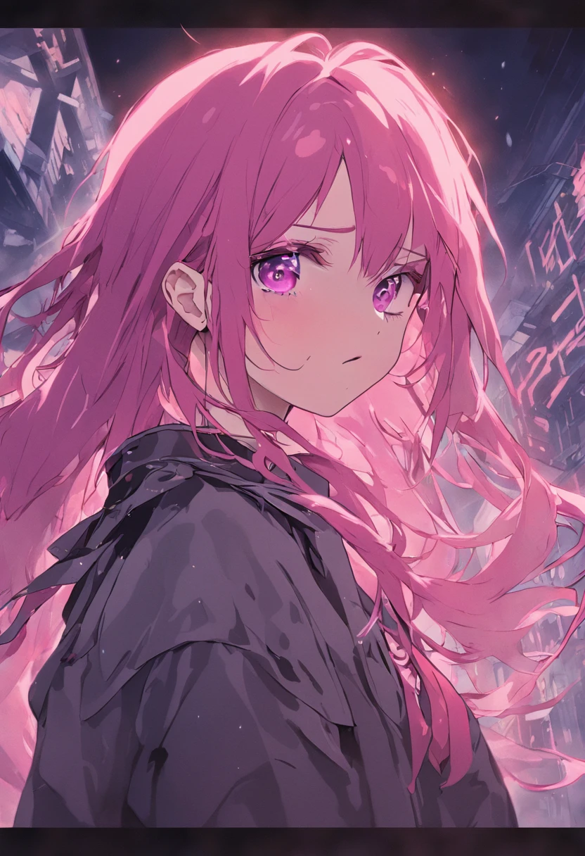 8k，Delicate facial features，ultra-clear，Pink Long Hair，Abandoned factory buildings，tattered torn shirt，blackstockings，Heavy makeup，Smoky makeup，eye shadows，self-shot，looking toward the viewer，ssmile，Tattooed with，cross necklace，the night，