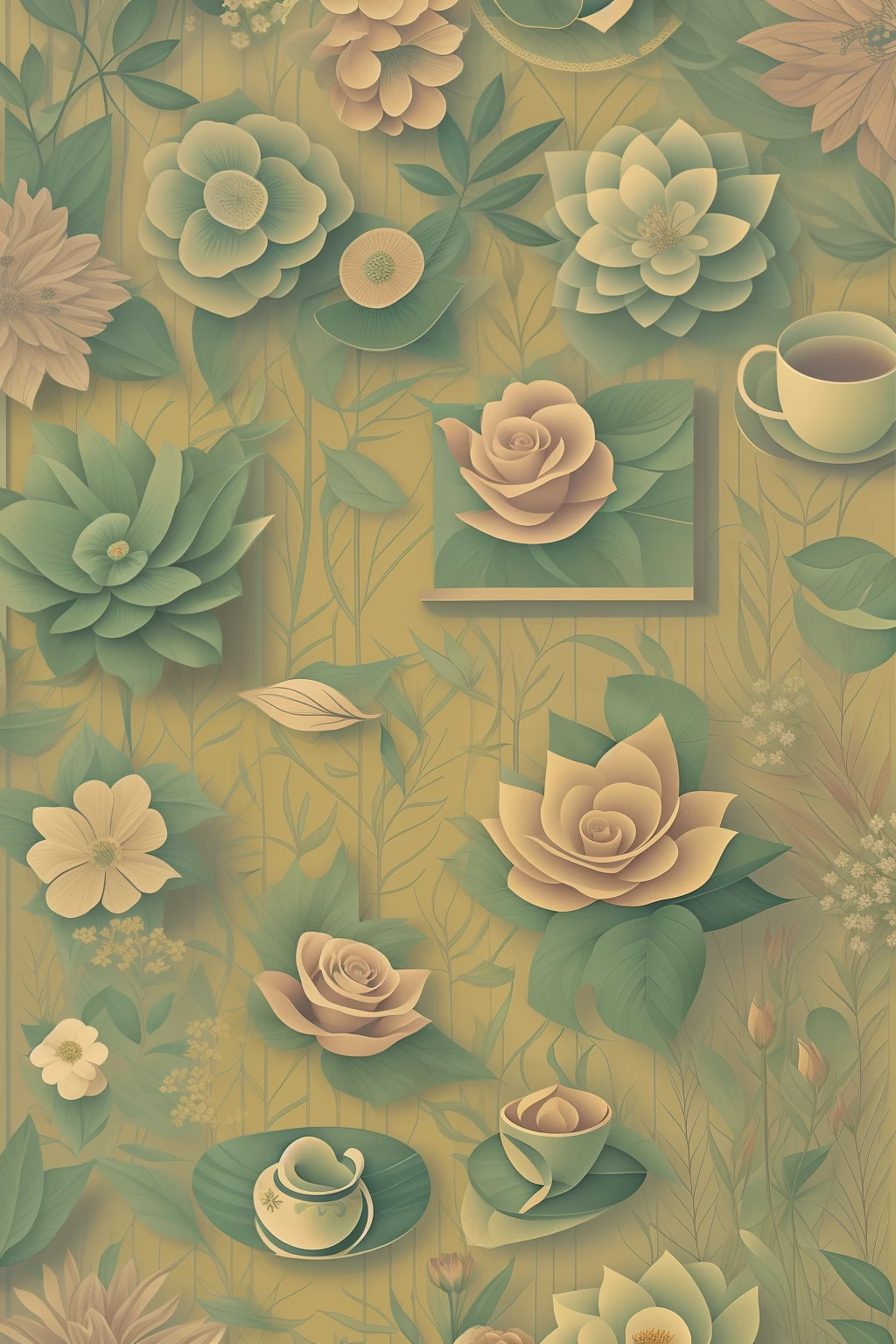 Flower tea poster,Elegant style,Light shades,Don't be characterized,With a variety of neatly arranged flowers in the style