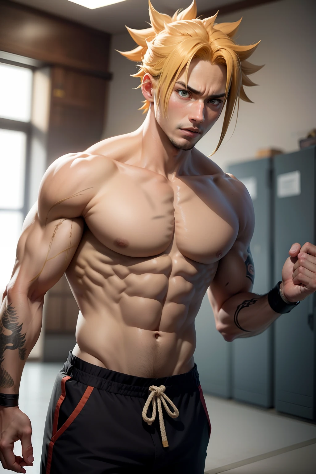 Criar naruto shippuden treinando na academia sem camisa