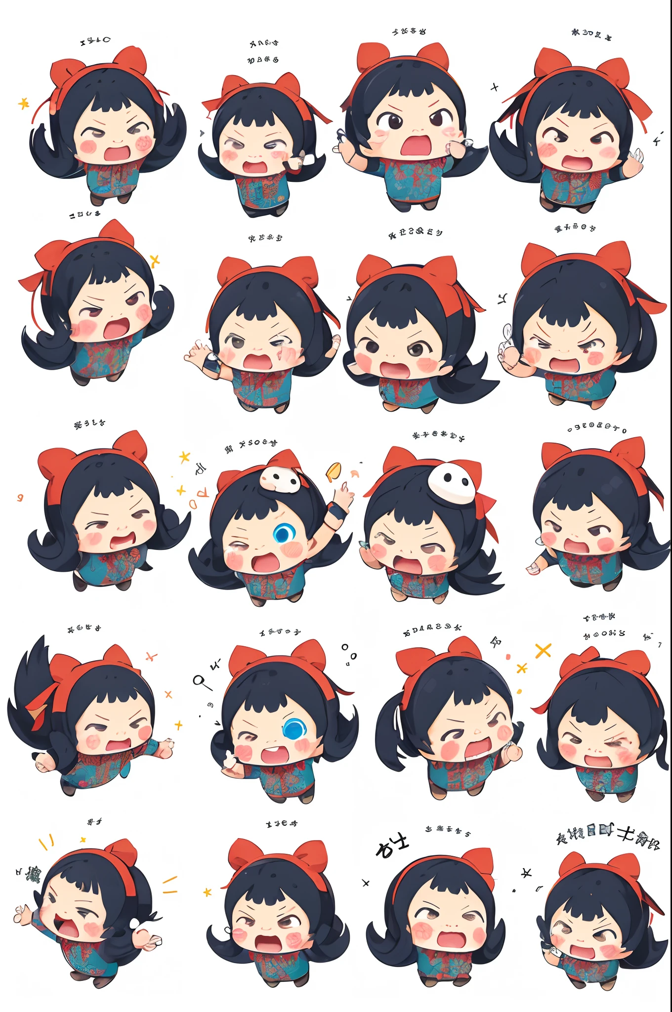 A lovely little girl , screenshot , mori kei , duckcore plush doll art , exaggerated poses , happy , angry , sad , cry , cute , expecting , laughing , disappointed , exaggerated movements , various expressions and movements , sticker art design , white background , style cute -- ar 3:4-- niji 5-- s 250