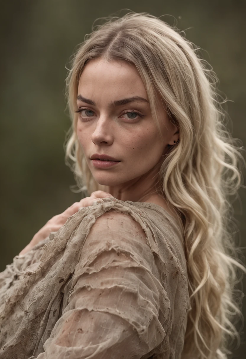 (corpo inteiro) Margot Robbie, de meia-idade e casa;;. Drina is naked,com seios muito bonitos. sua pele que parece se fundir perfeitamente com seu entorno. Her hair is disheveled and matted, and your skin is stained with dirt and grime. Seus olhos, Contudo, Shine with a disturbing intelligence. (Frank Frazetta) (master part) .(NSFW)