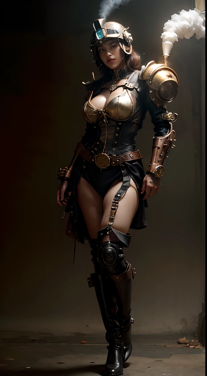 There's a sexzy african woman with a steam-powered dusky skin, with soft big boobs,pinky nipple poke Royal look,helmet, arte conceitual steampunk, sexzy full body view, flying,Wojtek FUS, arte digital steampunk, detailed wild steampunk illustration, Portrait of a gold and copper mechanical woman, arte steampunk, estilo de arte dieselpunk, cyberpunk steampunk, estilo de fantasia steampunk, Arte digital altamente detalhada em 4k, sci-fi steampunk