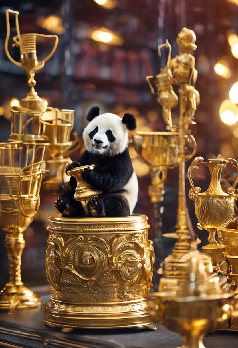 golden Pokal im Panda Look mit Ohren
