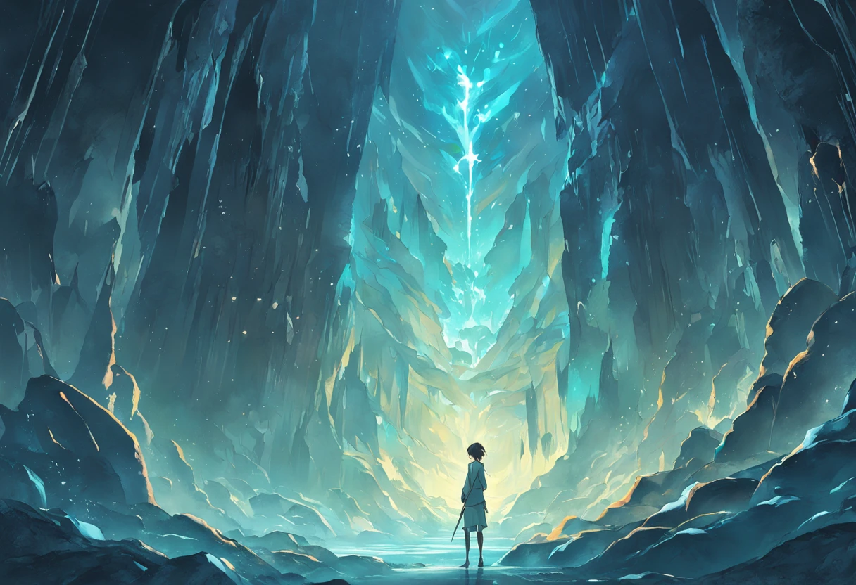 (By Greg Rutkowski: 1.2), (masutepiece), (Best Quality), Extremely delicate and beautiful, Illustration, (Fantasy landscape), A mesmerizing fantasy landscape with a seamless blend of enchanting elements. (Majestic Crystal Cave Mine), Decorated with a bright blue tint glow that reflects the surroundings. A sense of tranquility and wonder fills the air, Invite exploration and discovery, depth of fields, nffsw, Convoluted, Delicate