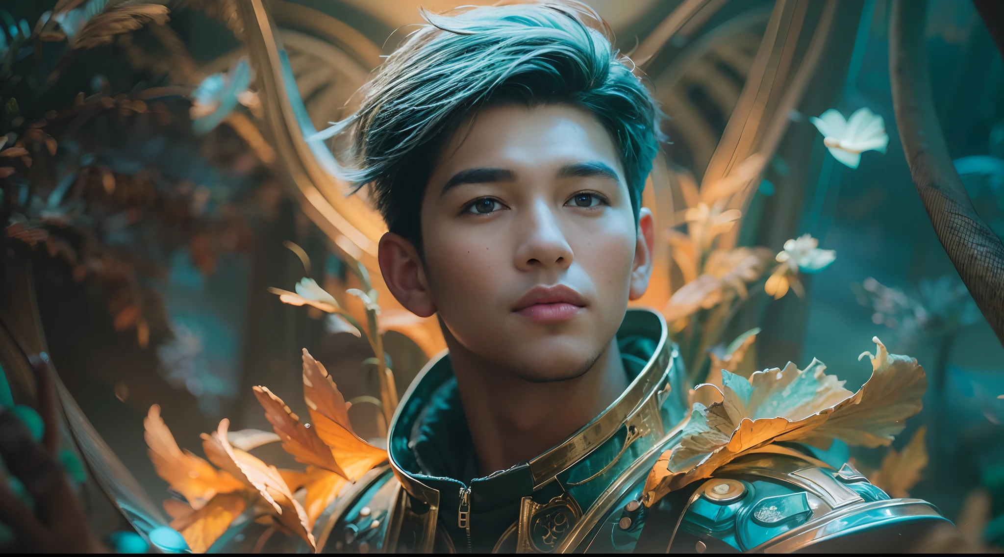 1boy, photo of very very handsome suave smiling young 25-year-old male Chinese prince, clothed in futuristic cybernetic armor, wearing a large futuristic crown, walking in an ethereal enchanted forest with neon glowing flowers and a rainbow in the sky, sci-fi, intricate, neon light, ((perfect face)), ((perfect hands)), ((perfect body)), ((correct anatomy)), ((ultra-realistic)), ((8k, UHD)), highly detailed, digital painting, artstation, concept art, human anatomy, soft light, smooth, illustration, art by tian zi and craig mullins and WLOP and alphonse mucha
