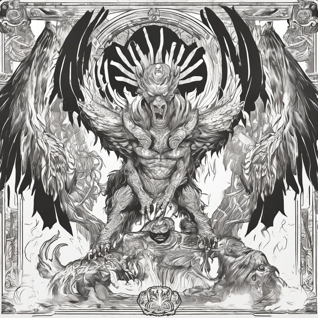 Cinematic image effects，对称，Chinese mythology and stories，Journey，The demon king of the golden-winged eagle，head of an eagle，closeup cleavage，Open your mouth，tosen，Surrounded by bloody skulls，Fierce eyes，Blood，A mouth full of blood，Dripping blood，Puffing，Super huge wings，Thick feathers，feater，Super close，Sharp focus，best qualtiy，of a real，Facial features are carefully depicted，Realistic skin texture，Dark style，depth of fields，high light，Real light，Ray traching，oc rendered，Hyper-realistic，best qualtiy，8K，Works of masters，super-fine，Detailed pubic hair，Correct anatomy，sharp focus on eyes，Bokeh，Facial features are carefully depicted