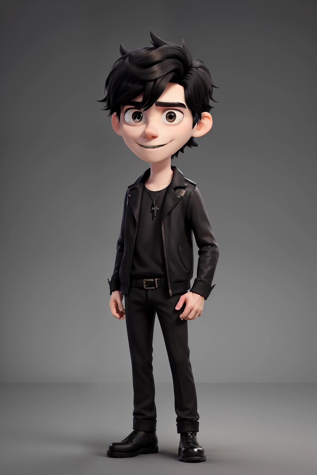 Guy, pale skin, black hair with bangs, black clothes, goth outfit