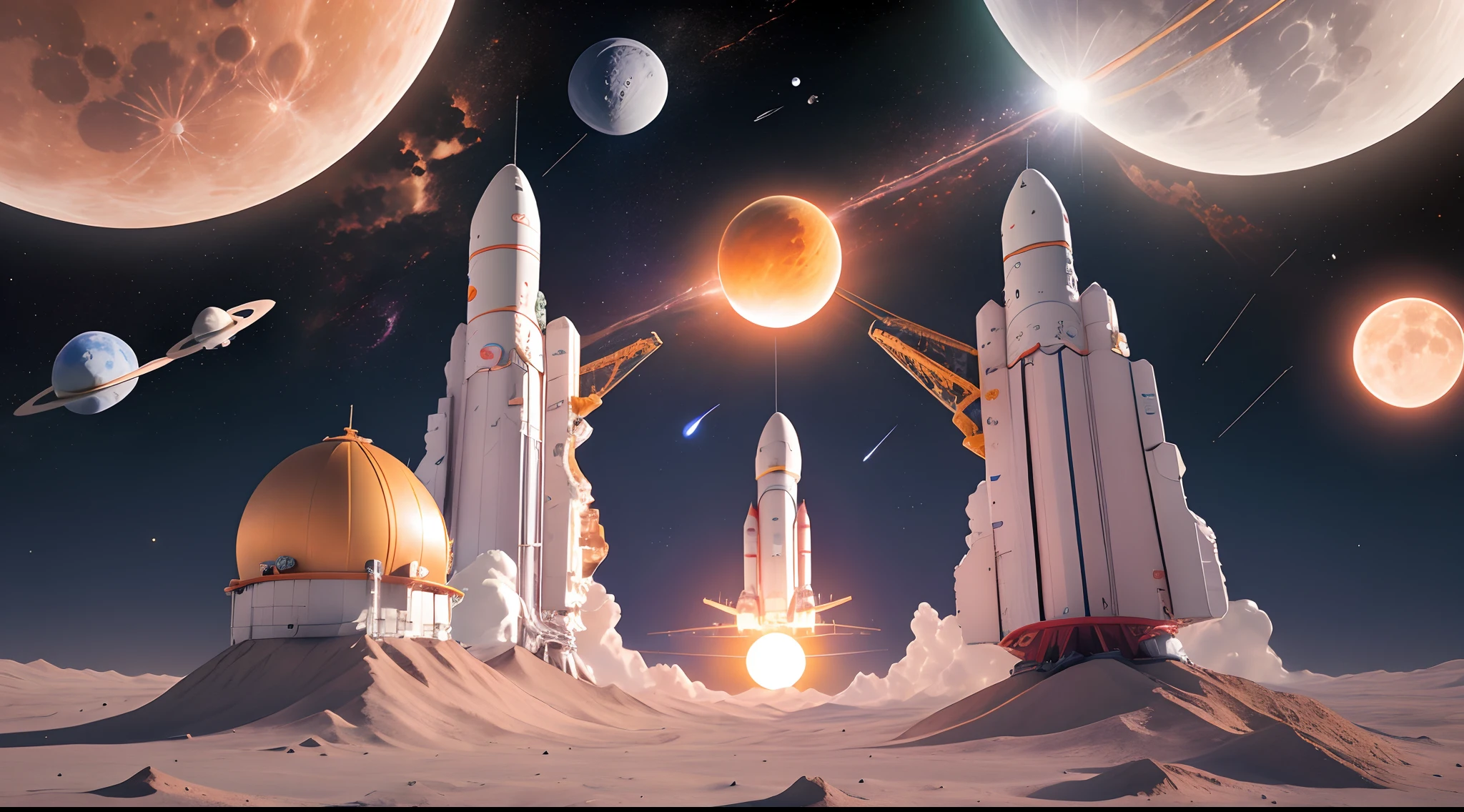 Space craft with India flag on moon with the sun in back