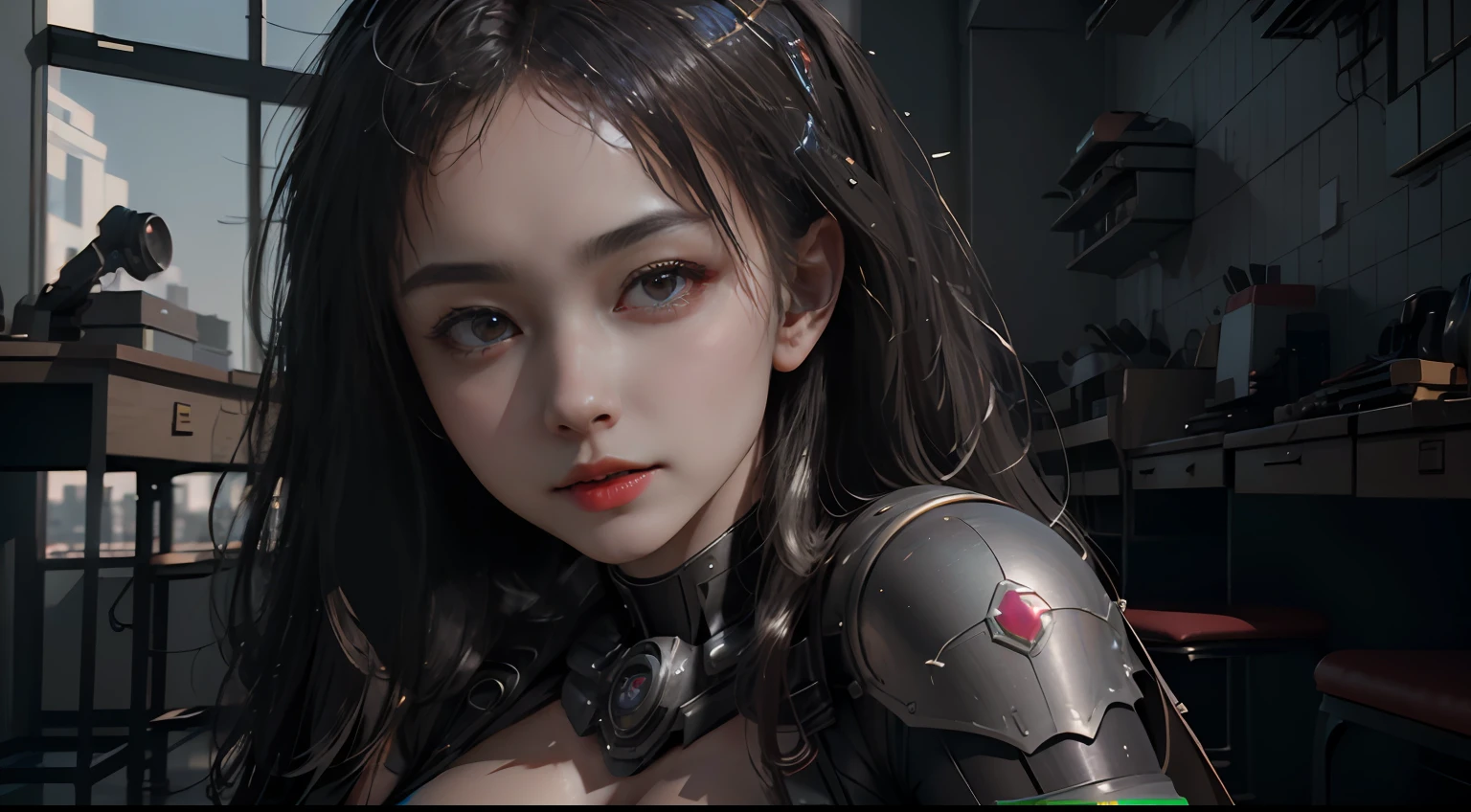 (Best Quality), ((Masterpiece), (Detail: 1.4), 3D, A Beautiful Cyberpunk Woman, HDR (High Dynamic Range), Ray Tracing, NVIDIA RTX, Super-Resolution, Unreal 5, Subsurface Scattering, PBR Textures, Post-Processing, Anisotropic Filtering, Depth of Field, Maximum Sharpness and Clarity, Multi-layer Textures, Albedo and Highlight Maps, Surface Shading, Accurate simulation of light-material interactions, perfect proportions, Octane Render, two-color light, large aperture, low ISO, white balance, rule of thirds, 8K RAW