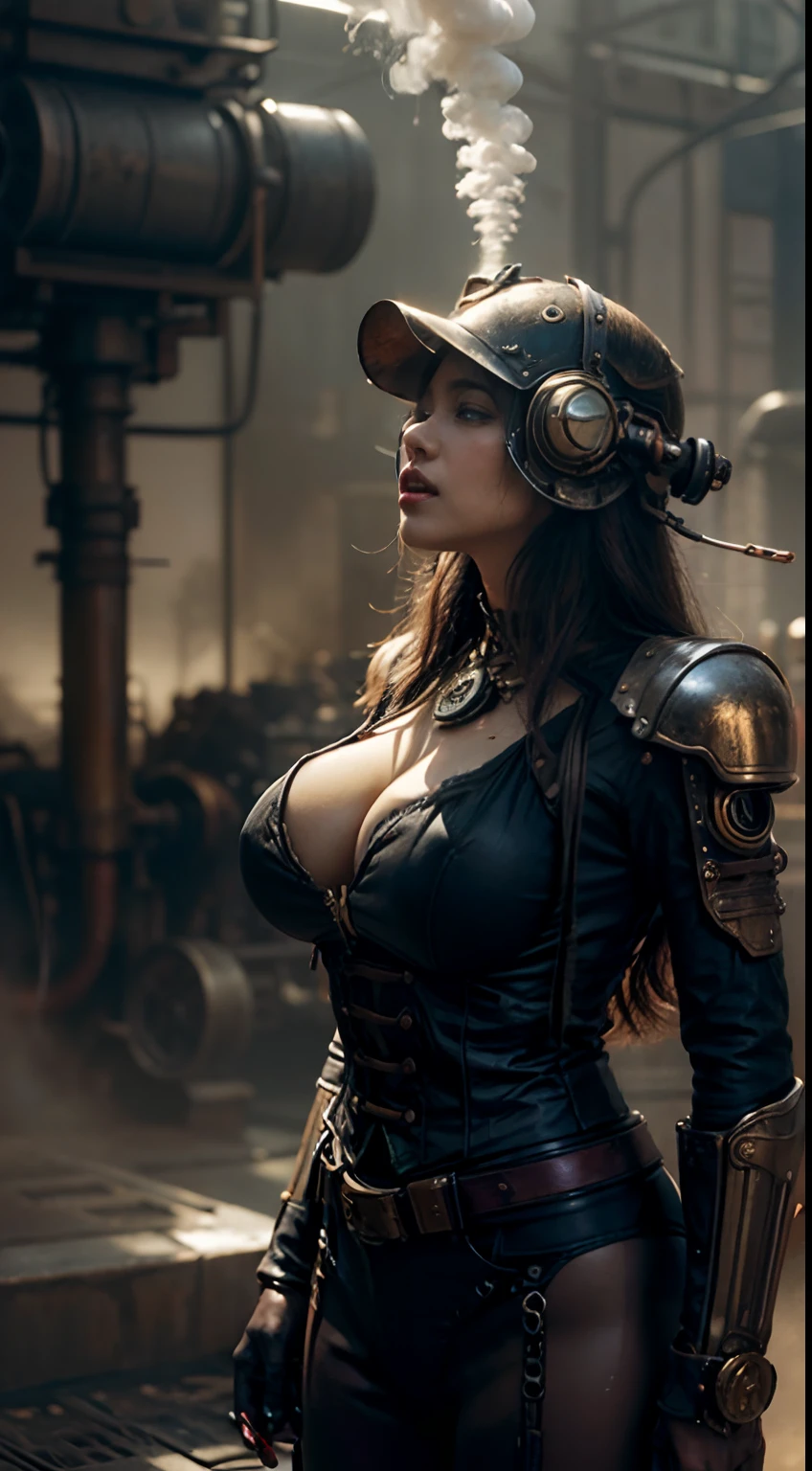 There's a sexzy african woman with a steam-powered dusky skin, with soft big boobs,pinky nipple poke Royal look,helmet, arte conceitual steampunk, sexzy full body view, flying,Wojtek FUS, arte digital steampunk, detailed wild steampunk illustration, Portrait of a gold and copper mechanical woman, arte steampunk, estilo de arte dieselpunk, cyberpunk steampunk, estilo de fantasia steampunk, Arte digital altamente detalhada em 4k, sci-fi steampunk