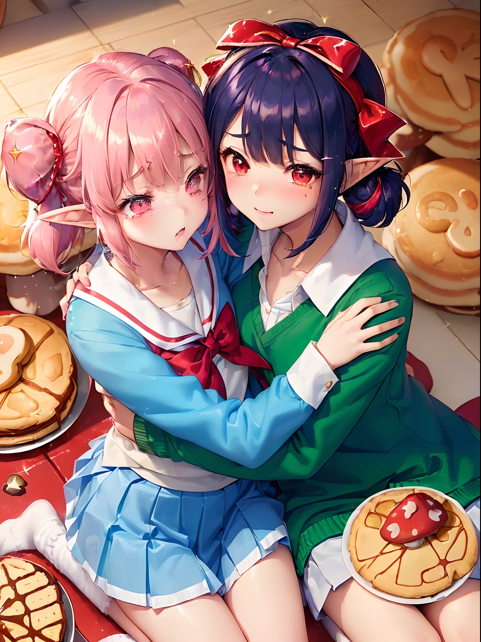 (couple, cockold guy:1.3) and (cute girl wearing school uniform:1.3),
glittery hair, twinkle eyes, (couple, hug, cockold:1.3),
break
(mushroom on head:1.3), waist-twist, (flat chest), ( hair ribbon, red), (sparkle:1.3), (Composition looking down from above:1.2), (sitting, wariza:1.3),
break,
E, elf, (embarrassed:1.2), (disgusting:1.2), (girl with tears), (pan cake:1.3),