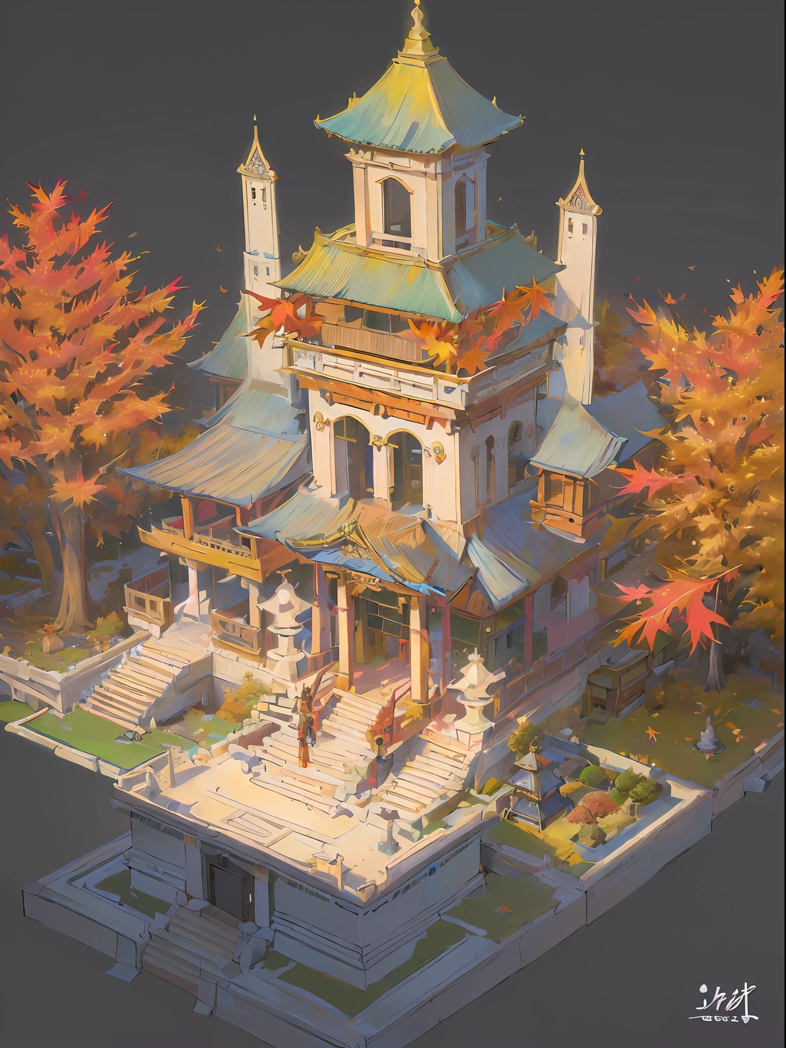 [:(black background:1.5):40],(isometric:1.5), (masterpiece, top quality, best quality, official art, beautiful and aesthetic:1.2),(16k, best quality, masterpiece:1.2),architecture,  east asian architecture, (simple background:1.5), scenery, no humans, stairs, building, wall, doorstep buildings, stairs, Chinese architecture,(autumn:1.5)