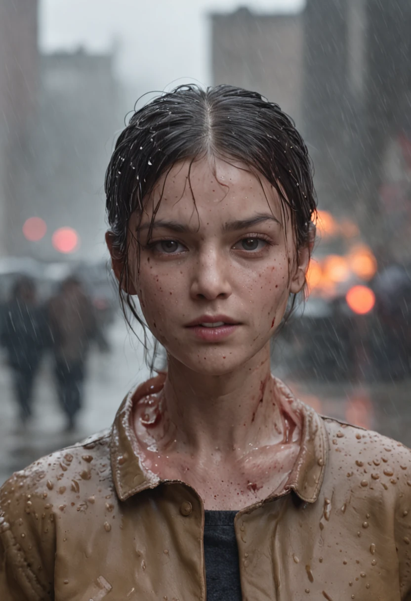 Cinematic image effects,rainy days,very heavy rain,soaking wet hair,Zombie mutations,frotting,Broken bodies,blood vess,,Murderous,Full body like,combats,The city was destroyed,Dispersed crowds for their lives,blasts,fire glow,废墟,of a real,Facial features are carefully depicted,Realistic skin texture,Dark style,depth of fields,high light,Real light,Ray traching,oc rendered,Hyper-realistic,best qualtiy,8K,Works of masters,super-fine,Detailed pubic hair,Correct anatomy,sharp focus on eyes,Bokeh,Facial features are carefully depicted