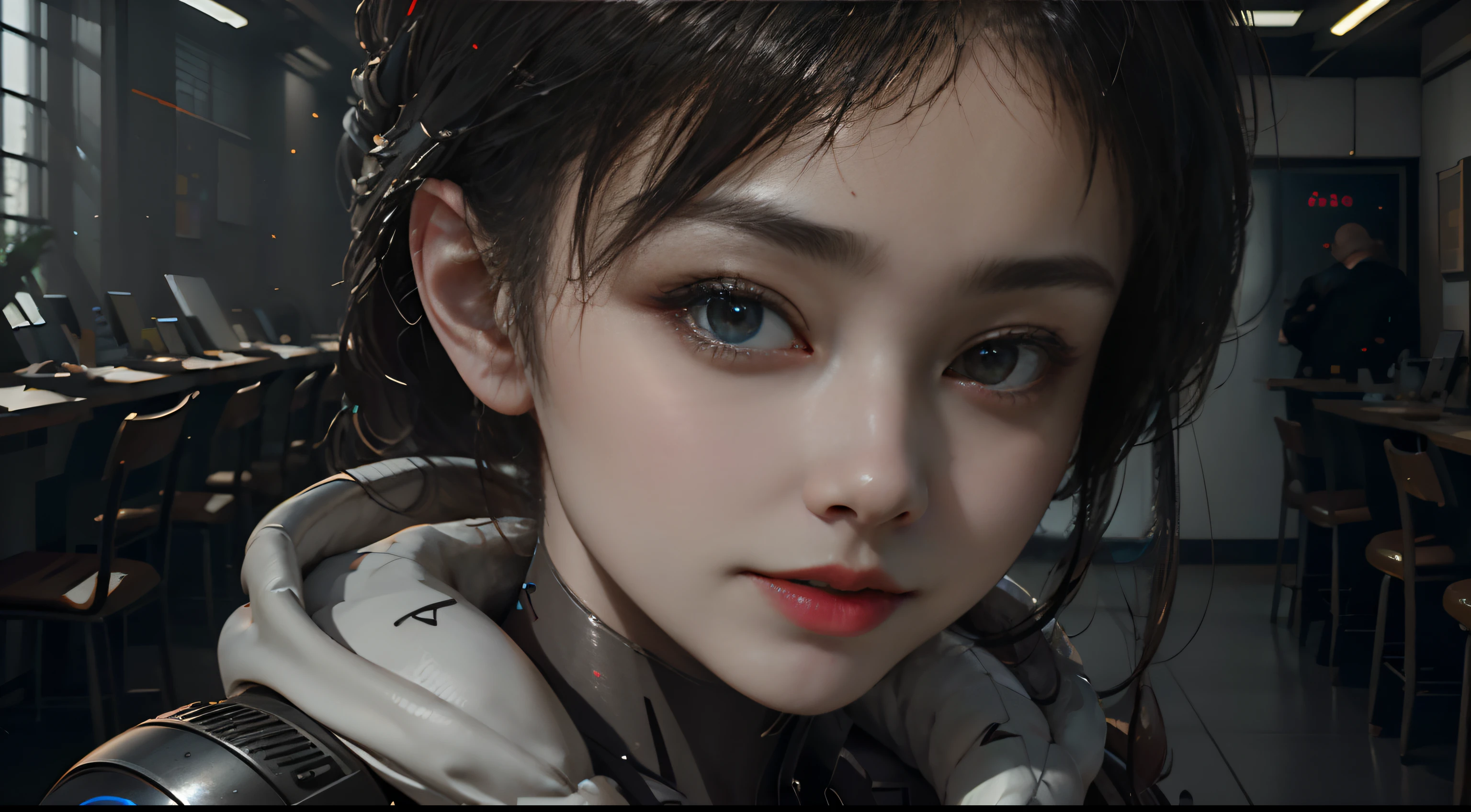 (Best Quality), ((Masterpiece), (Detail: 1.4), 3D, A Beautiful Cyberpunk Woman, HDR (High Dynamic Range), Ray Tracing, NVIDIA RTX, Super-Resolution, Unreal 5, Subsurface Scattering, PBR Textures, Post-Processing, Anisotropic Filtering, Depth of Field, Maximum Sharpness and Clarity, Multi-layer Textures, Albedo and Highlight Maps, Surface Shading, Accurate simulation of light-material interactions, perfect proportions, Octane Render, two-color light, large aperture, low ISO, white balance, rule of thirds, 8K RAW