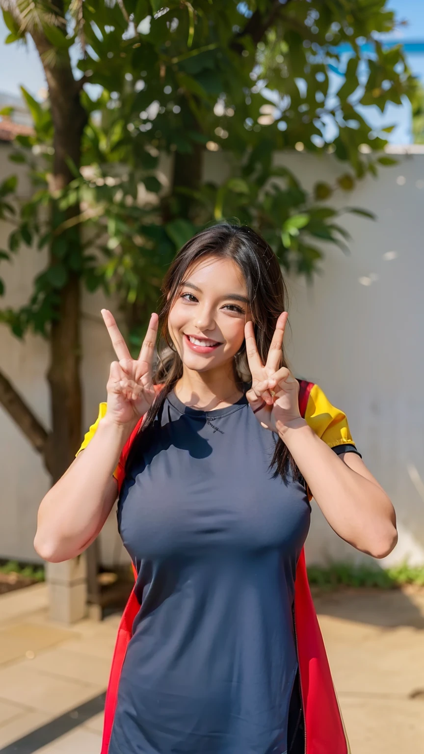 Girl, smile, black clothes, black eyes, big boobs, tits,