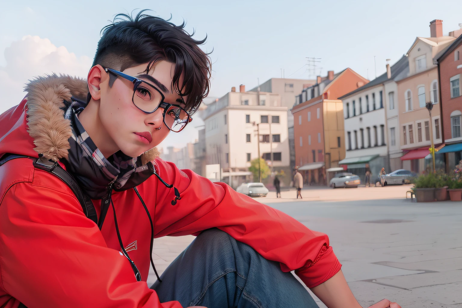 boy face with glasses, with short hair