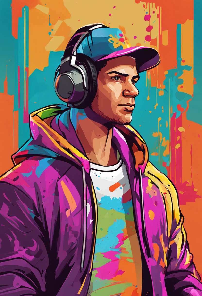 "Create a gamer-themed 1280×720 logo featuring a young male dark-haired character. The character should be wearing a stylish sweatshirt and have a pair of headphones around his neck. The logo should exude a sense of emotion and enthusiasm associated with gaming culture. Incorporate vibrant colors, dynamic lines and a balance between modern aesthetics and gaming elements. The character's expression should convey focus and determination, capturing the essence of an avid gamer. The logo should be suitable for use in various contexts, including social media profiles, gaming websites, and merchandise".