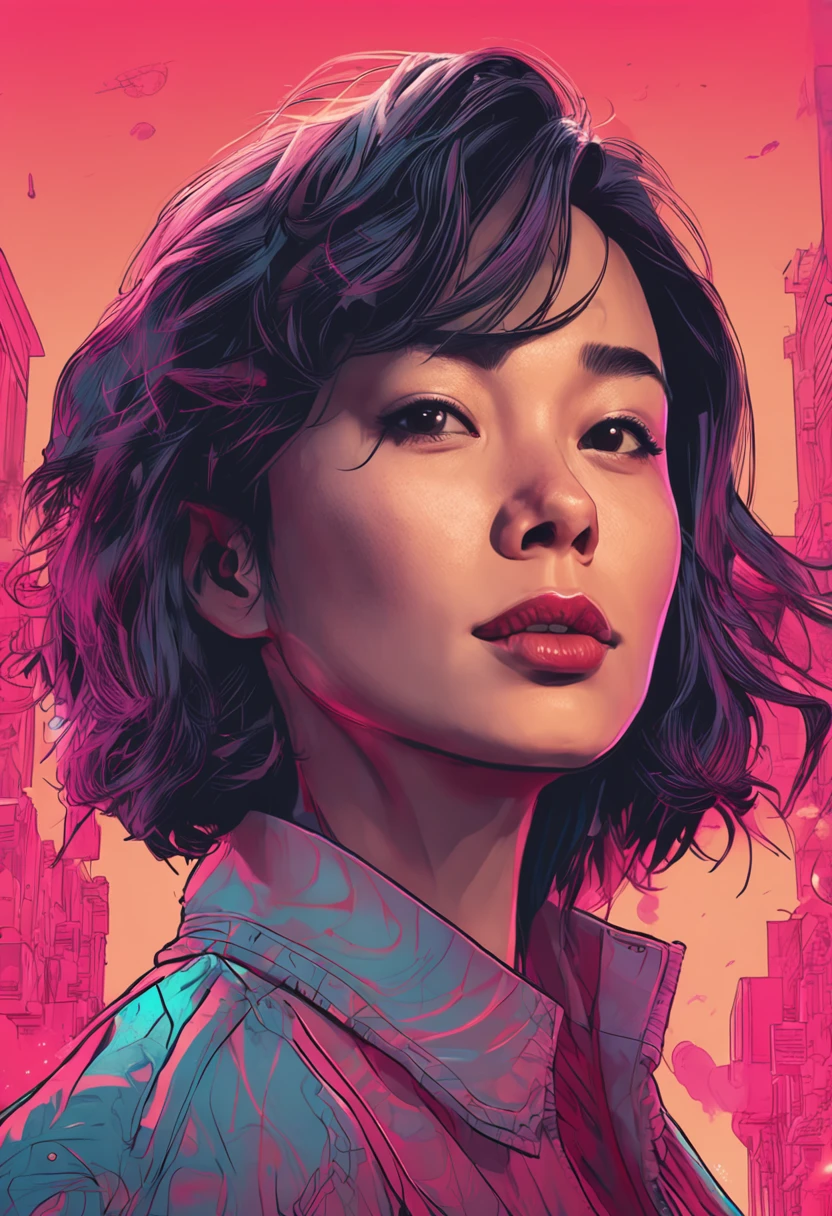 Digital portrait of a Japanese short-haired woman gorgous, beautiful face, intrincado, cinemactic, epic realistic, Motor Unreal 5, gorgeous, Mind-blowing color gradation, trending on ArtStation, fotografia, Cinematic Still Shot, Estilo de Artgerm e Ross desenha