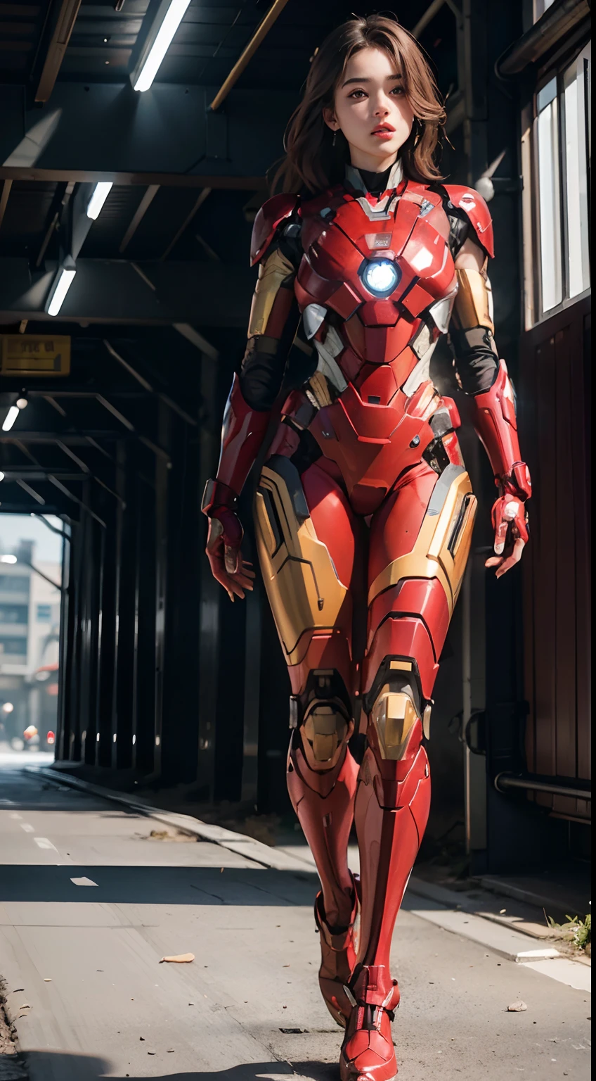 (1girl:1.3), solo,__body-parts__, official art, unity 8k wallpaper, ultra detailed, beautiful and aesthetic, beautiful, masterpiece, best quality, RAW, masterpiece, super fine photo,, best quality, super high Resolution, photorealistic, sunlight, full body portrait, stunningly beautiful,, dynamic pose, delicate face, vibrant eyes, (side view), she is wearing a futuristic Iron Man mech, red and gold, Highly detailed abandoned warehouse background, detailed face, detailed complex busy background, messy, gorgeous, milky, high detailed skin, realistic skin details, visible pores, sharp focus, volumetric fog, 8k uhd, dslr camera, High quality, film grain, fair skin, photorealism, lomography, sprawling metropolis in a futuristic dystopia, view from below, translucent