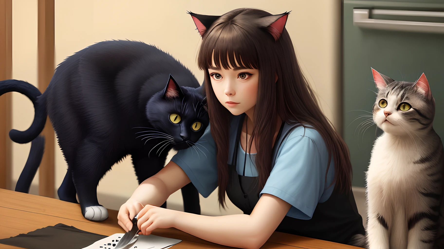 Cat lady with a knife