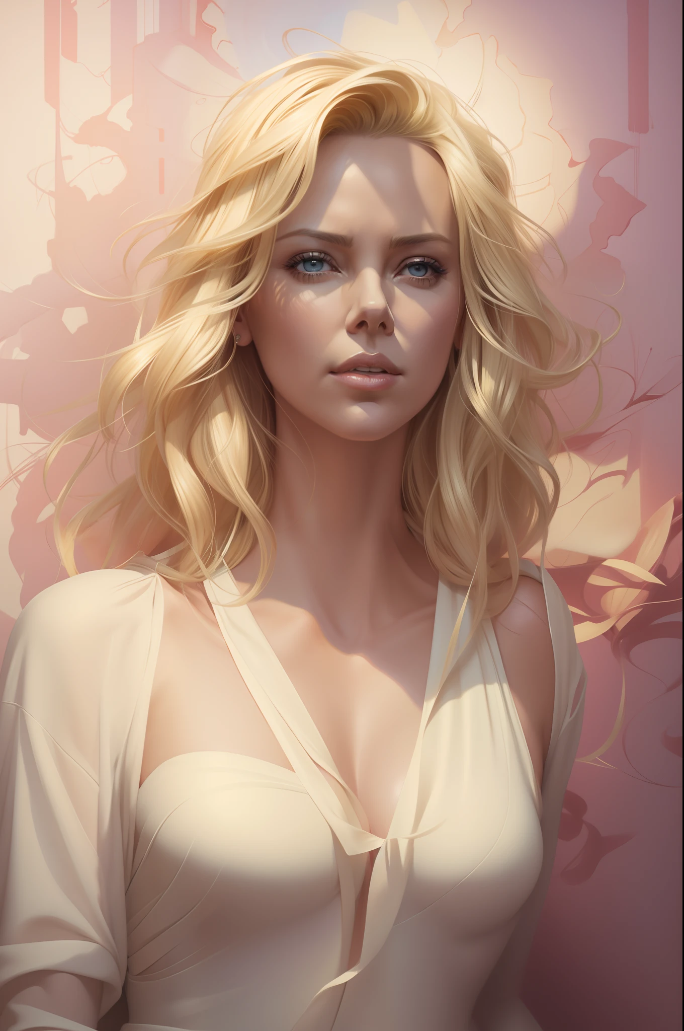 a painting of Charlize Theron with long blonde hair, a hyperrealistic painting, notes on top of the drawing, inspired by Yanjun Cheng, artwork in the style of guweiz, detailed digital 3d art, hyperrealistic, detailed, beautiful art uhd 4 k, japanese pop surrealism, painting of beautiful
