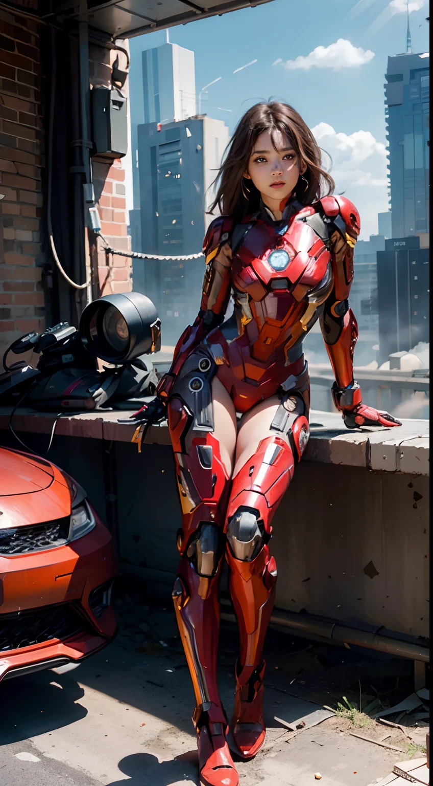 (1girl:1.3), solo,__body-parts__, official art, unity 8k wallpaper, ultra detailed, beautiful and aesthetic, beautiful, masterpiece, best quality, RAW, masterpiece, super fine photo,, best quality, super high Resolution, photorealistic, sunlight, full body portrait, stunningly beautiful,, dynamic pose, delicate face, vibrant eyes, (side view), she is wearing a futuristic Iron Man mech, red and gold, Highly detailed abandoned warehouse background, detailed face, detailed complex busy background, messy, gorgeous, milky, high detailed skin, realistic skin details, visible pores, sharp focus, volumetric fog, 8k uhd, dslr camera, High quality, film grain, fair skin, photorealism, lomography, sprawling metropolis in a futuristic dystopia, view from below, translucent