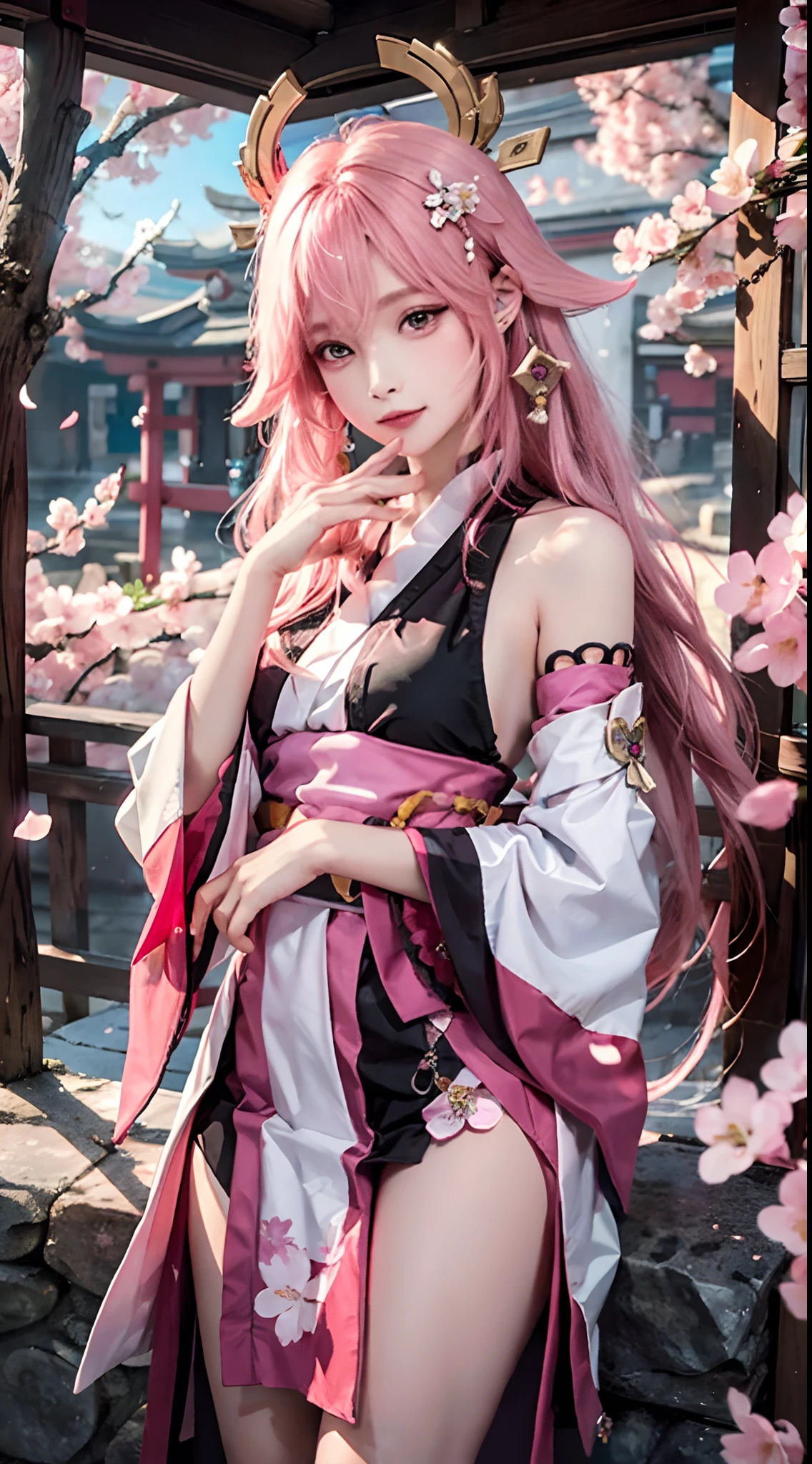 anime girl with pink hair and green eyes posing for a picture, haruno sakura, best anime 4k konachan wallpaper, seductive anime girl, marin kitagawa fanart, sakura petals around her, splash art anime loli, anime style 4 k, anime moe artstyle, high quality anime artstyle, detailed anime artwork, anime wallaper, anime best girl
